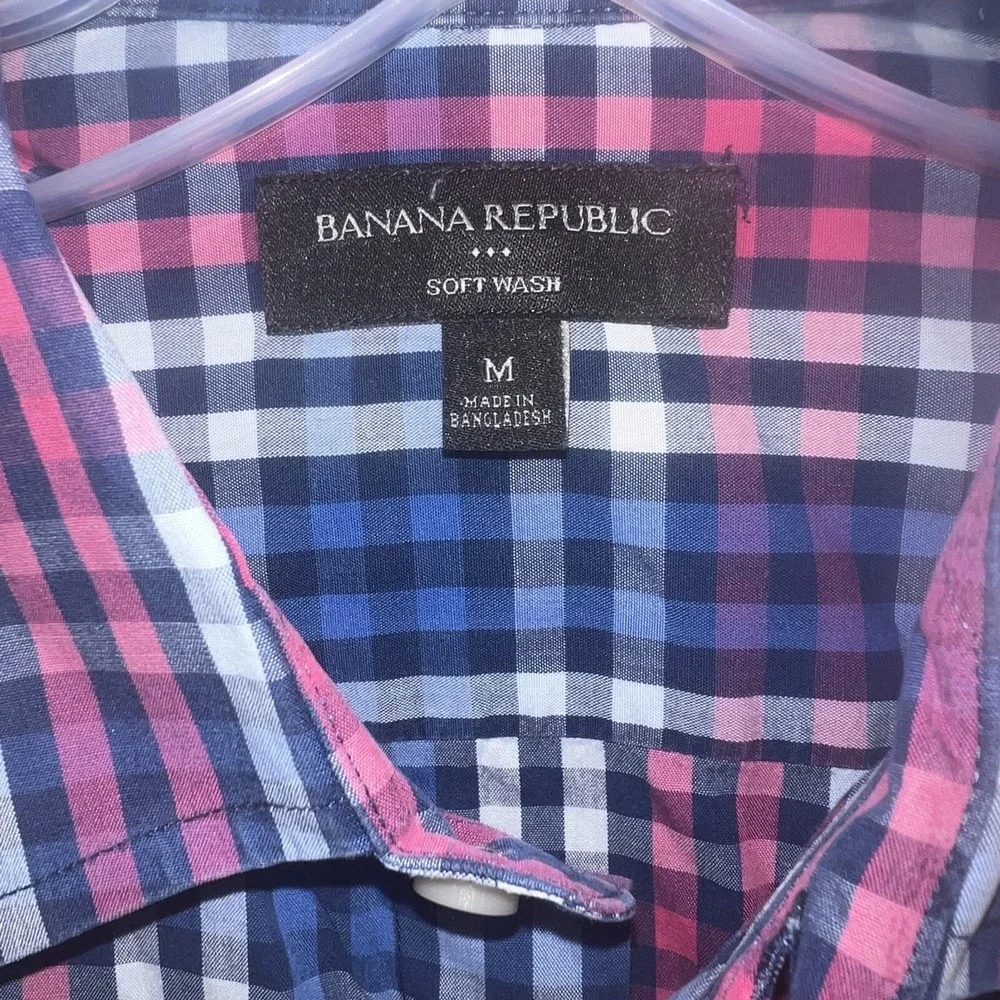 Banana Republic Shirt Men's Sz M Pink Blue White Soft Wash Check Button Up Plaid